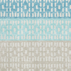 HomeRoots 10' Teal Beige & Ivory Geometric Area Rug - Washable, UV Protected, Durable, Perfect for High-Traffic Spaces 676368