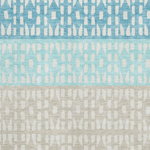 HomeRoots 10' Teal Beige & Ivory Geometric Area Rug - Washable, UV Protected, Durable, Perfect for High-Traffic Spaces 676368
