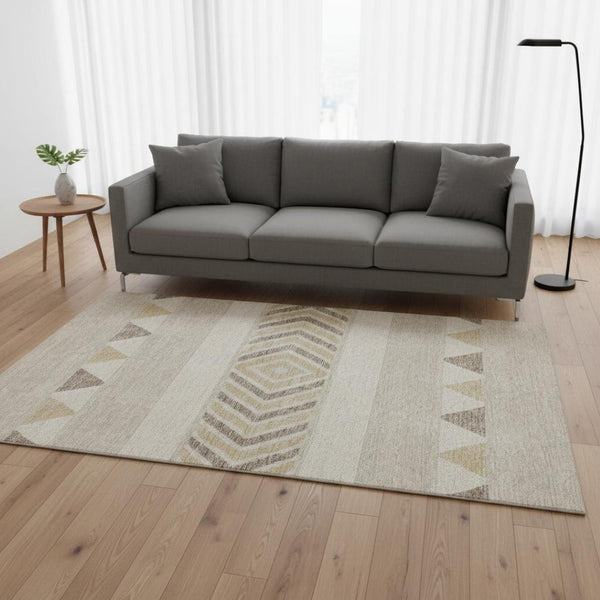 HomeRoots 5' X 8' Southwestern Washable Area Rug - Beige, Ivory & Tan, Stain Resistant & UV Protected Design 676370