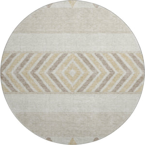 HomeRoots 8' Beige Southwestern Round Rug - Soft, Durable, Stain-Resistant with UV Protection for Any Space 676371