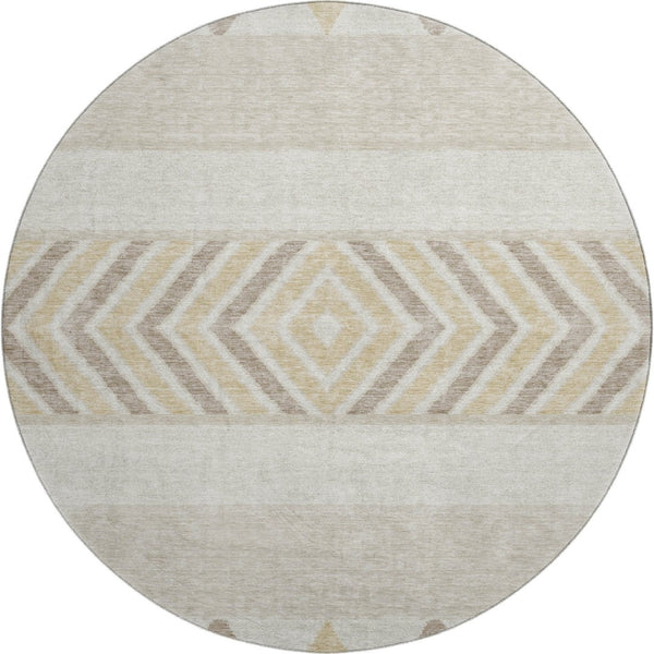 HomeRoots 8' Beige Southwestern Round Rug - Soft, Durable, Stain-Resistant with UV Protection for Any Space 676371