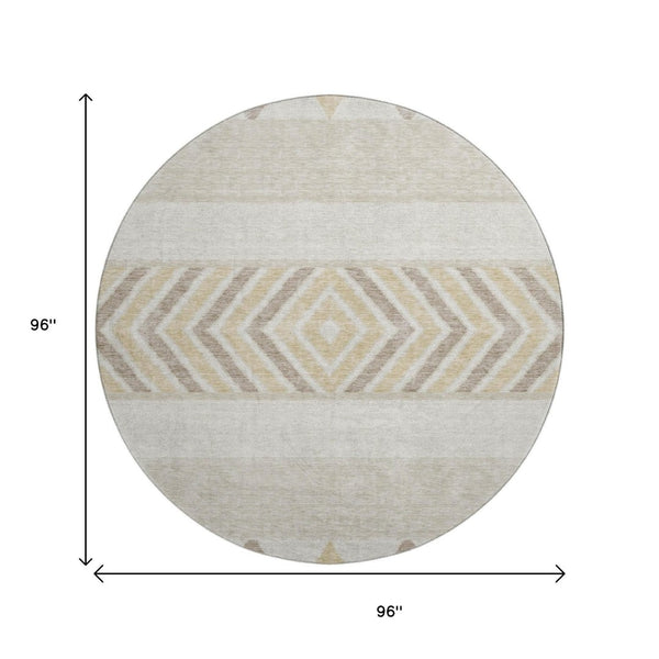 HomeRoots 8' Beige Southwestern Round Rug - Soft, Durable, Stain-Resistant with UV Protection for Any Space 676371