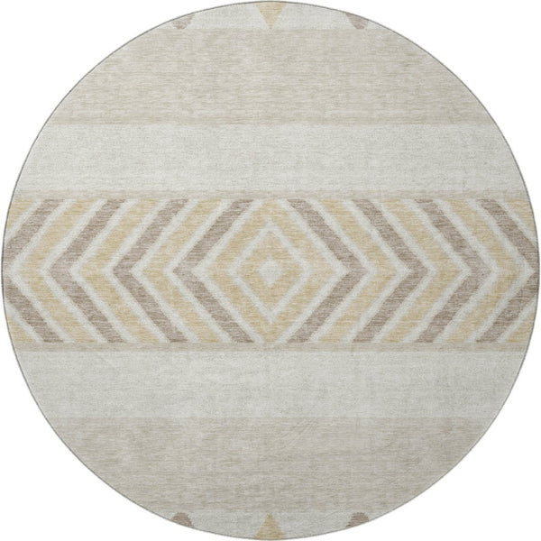 HomeRoots 8' Beige Southwestern Round Rug - Soft, Durable, Stain-Resistant with UV Protection for Any Space 676371