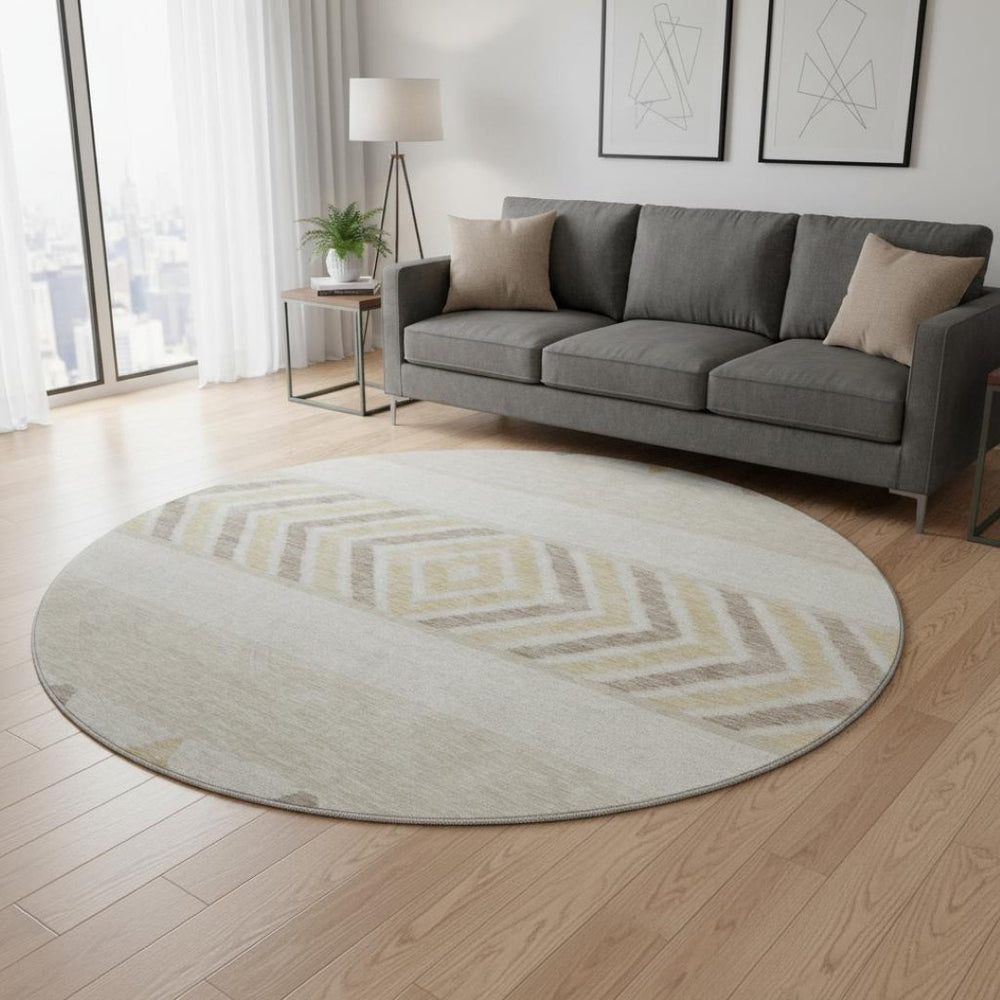 HomeRoots 8' Beige Southwestern Round Rug - Soft, Durable, Stain-Resistant with UV Protection for Any Space 676371