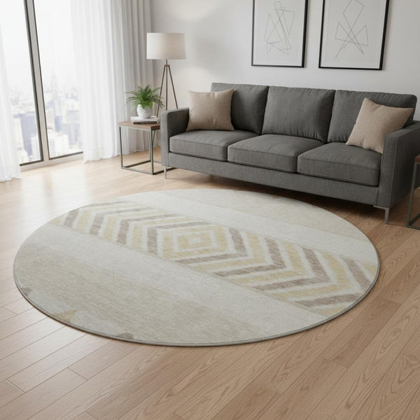 HomeRoots 8' Beige Southwestern Round Rug - Soft, Durable, Stain-Resistant with UV Protection for Any Space 676371