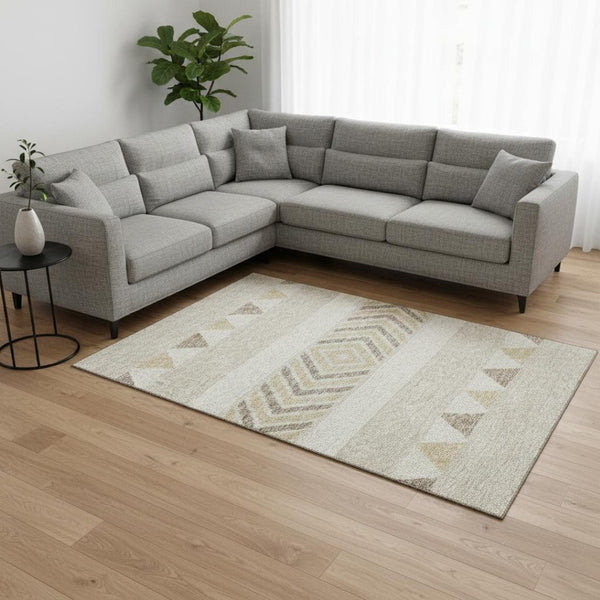 HomeRoots 8' X 10' Beige Ivory Tan Southwestern Area Rug - Washable, UV Protected, Durable, Stylish & Safe! 676372