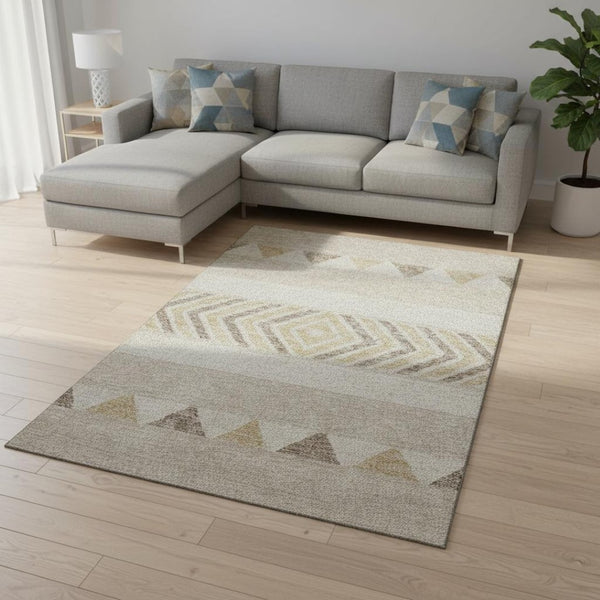 HomeRoots 9' X 12' Southwestern Area Rug - Beige, Ivory & Tan, Washable with UV Protection for Busy Homes 676373