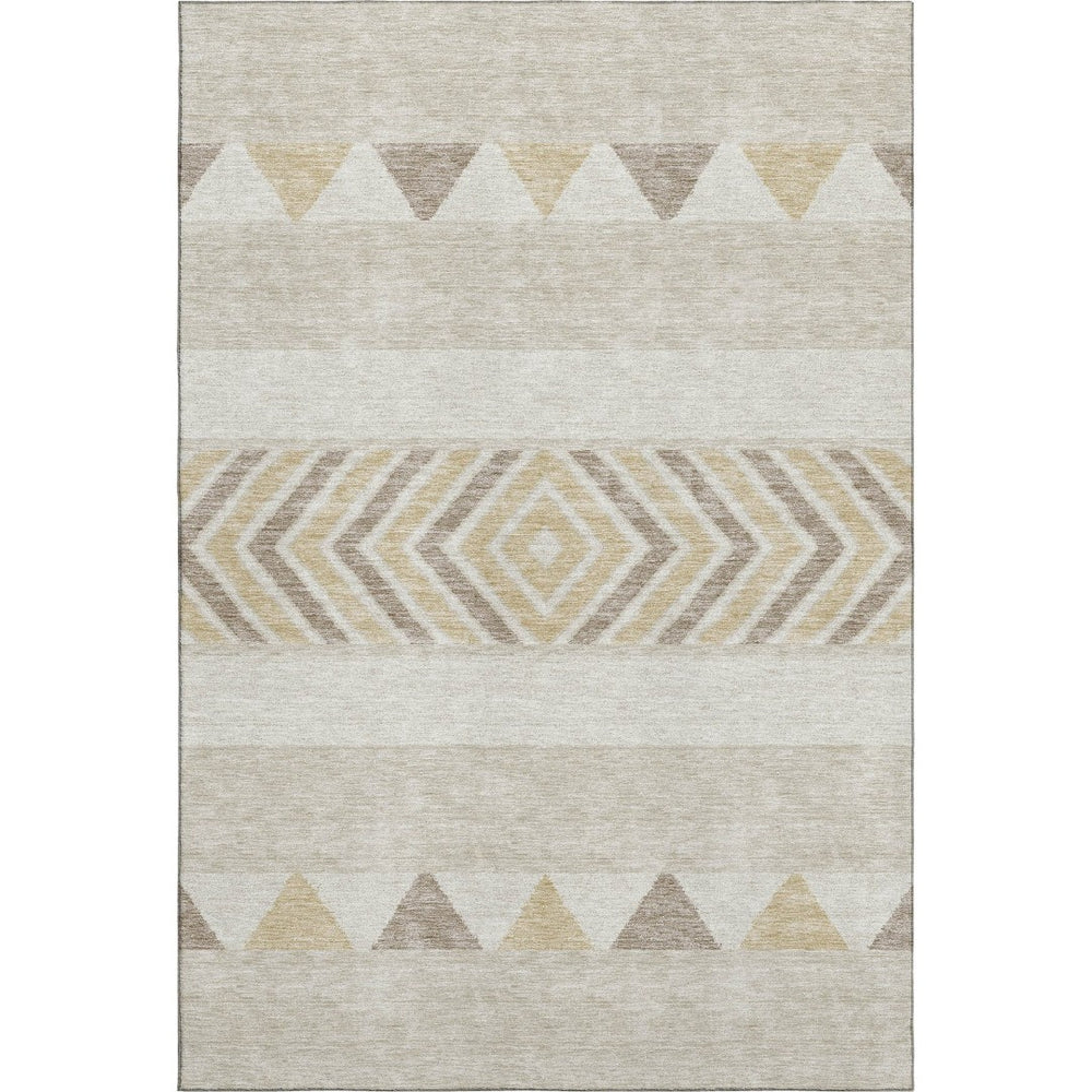 HomeRoots 9' X 12' Southwestern Area Rug - Beige, Ivory & Tan, Washable with UV Protection for Busy Homes 676373