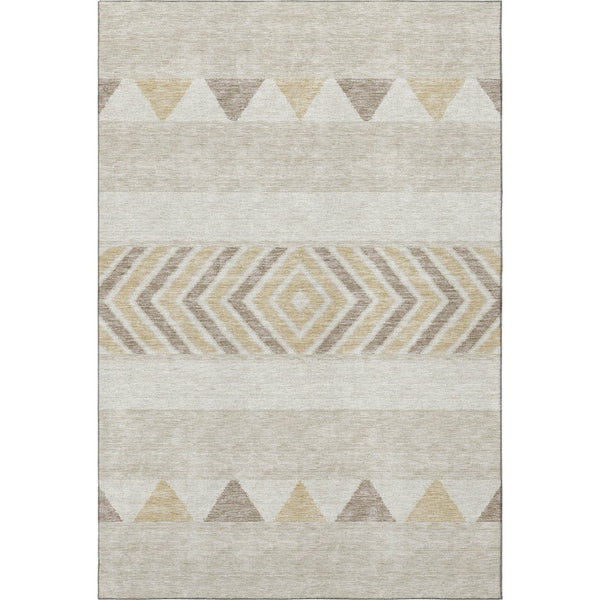 HomeRoots 9' X 12' Southwestern Area Rug - Beige, Ivory & Tan, Washable with UV Protection for Busy Homes 676373