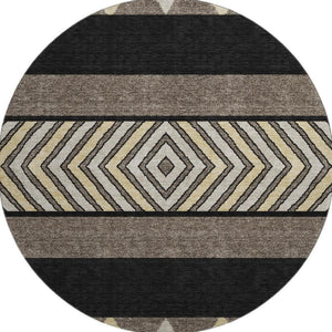 HomeRoots 8' Southwestern Washable Round Rug - Black, Ivory & Wheat, UV Protected, Durable & Stylish Design 676377
