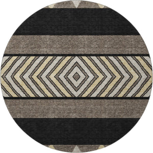 HomeRoots 8' Southwestern Washable Round Rug - Black, Ivory & Wheat, UV Protected, Durable & Stylish Design 676377