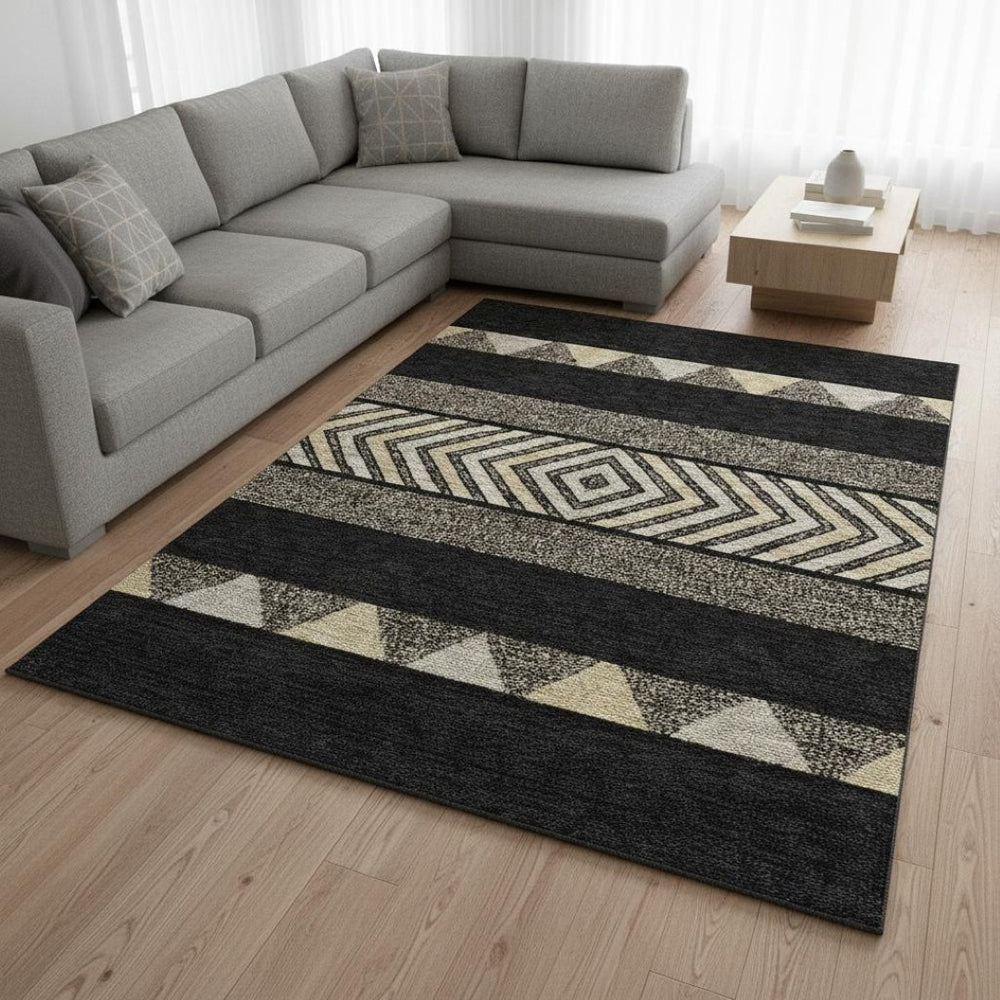 HomeRoots 10' Southwestern Area Rug in Black, Ivory & Wheat – Washable, UV-Protected, Durable & Stylish Design 676380