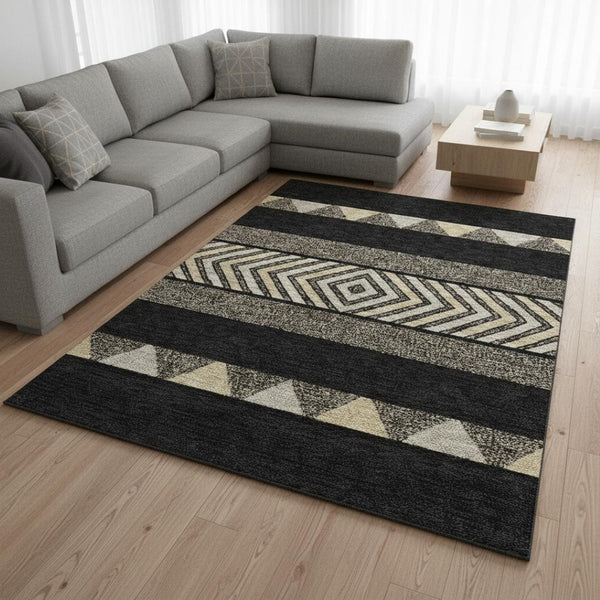 HomeRoots 10' Southwestern Area Rug in Black, Ivory & Wheat – Washable, UV-Protected, Durable & Stylish Design 676380