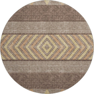HomeRoots 8' Brown Wheat and Copper Southwestern Round Rug - Washable, UV-Protected, Stain-Resistant Design 676383