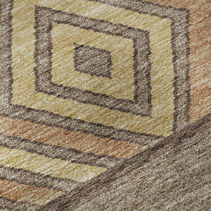 HomeRoots 8' Brown Wheat and Copper Southwestern Round Rug - Washable, UV-Protected, Stain-Resistant Design 676383