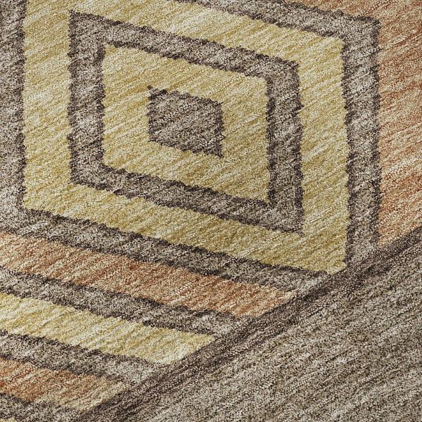HomeRoots 8' Brown Wheat and Copper Southwestern Round Rug - Washable, UV-Protected, Stain-Resistant Design 676383