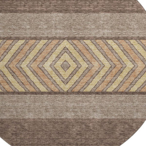 HomeRoots 8' Brown Wheat and Copper Southwestern Round Rug - Washable, UV-Protected, Stain-Resistant Design 676383