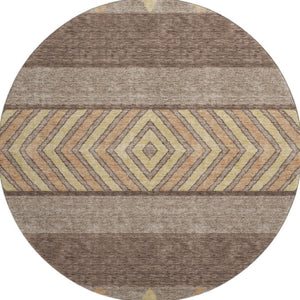 HomeRoots 8' Brown Wheat and Copper Southwestern Round Rug - Washable, UV-Protected, Stain-Resistant Design 676383