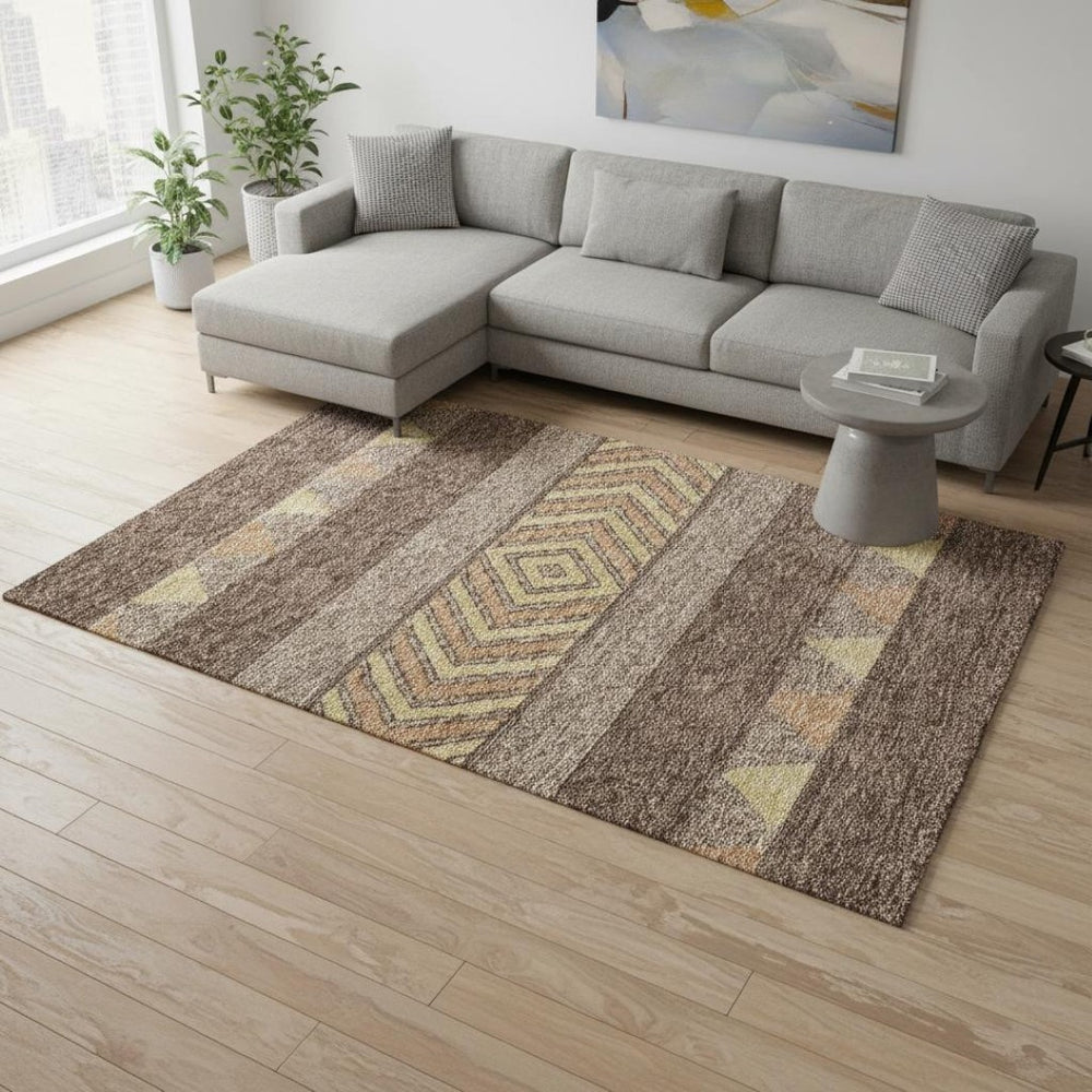 HomeRoots 8' X 10' Southwestern Washable Area Rug in Brown & Copper – Stain-Resistant, UV Protected, Durable Design 676384
