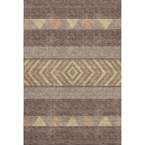 HomeRoots 8' X 10' Southwestern Washable Area Rug in Brown & Copper – Stain-Resistant, UV Protected, Durable Design 676384