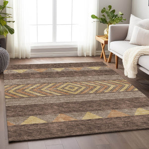 HomeRoots 9' X 12' Southwestern Washable Area Rug in Brown, Wheat & Copper - UV Protected, Stain-Resistant Charm 676385