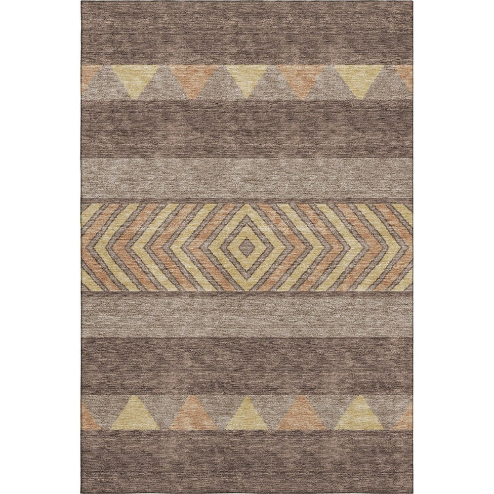 HomeRoots 9' X 12' Southwestern Washable Area Rug in Brown, Wheat & Copper - UV Protected, Stain-Resistant Charm 676385