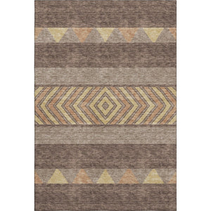 HomeRoots 9' X 12' Southwestern Washable Area Rug in Brown, Wheat & Copper - UV Protected, Stain-Resistant Charm 676385