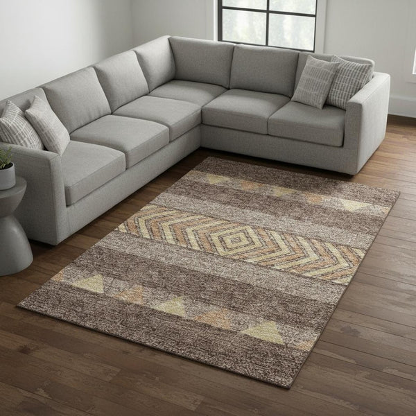 HomeRoots 10' Southwestern Washable Area Rug in Brown, Wheat & Copper - Durable, Stain-Resistant & UV Protected! 676386