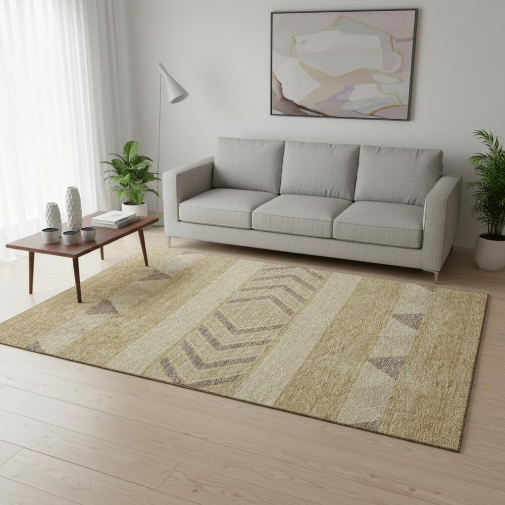 HomeRoots 5' X 8' Southwestern Area Rug in Gold Taupe & Beige - Washable, UV-Protected, & Stain-Resistant! 676388