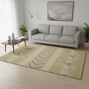 HomeRoots 5' X 8' Southwestern Area Rug in Gold Taupe & Beige - Washable, UV-Protected, & Stain-Resistant! 676388