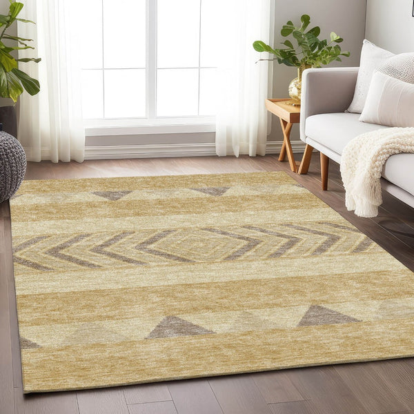 HomeRoots 5' X 8' Southwestern Area Rug in Gold Taupe & Beige - Washable, UV-Protected, & Stain-Resistant! 676388