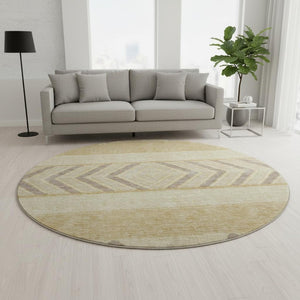 HomeRoots 8' Gold Taupe & Beige Southwestern Washable Round Rug - Durable, UV Protected, Ideal for Any Room 676389