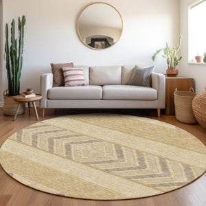 HomeRoots 8' Gold Taupe & Beige Southwestern Washable Round Rug - Durable, UV Protected, Ideal for Any Room 676389