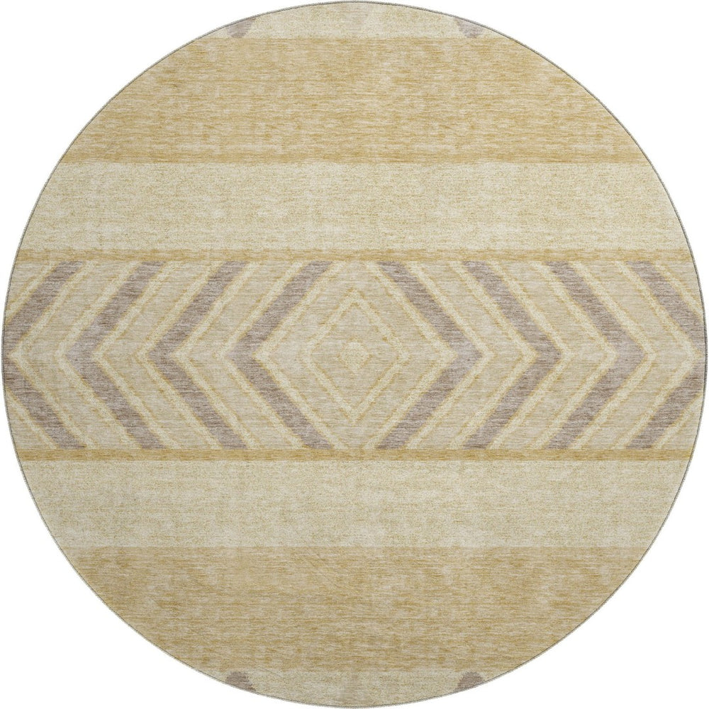 HomeRoots 8' Gold Taupe & Beige Southwestern Washable Round Rug - Durable, UV Protected, Ideal for Any Room 676389