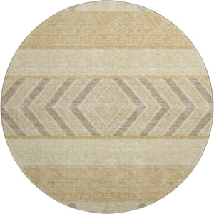 HomeRoots 8' Gold Taupe & Beige Southwestern Washable Round Rug - Durable, UV Protected, Ideal for Any Room 676389