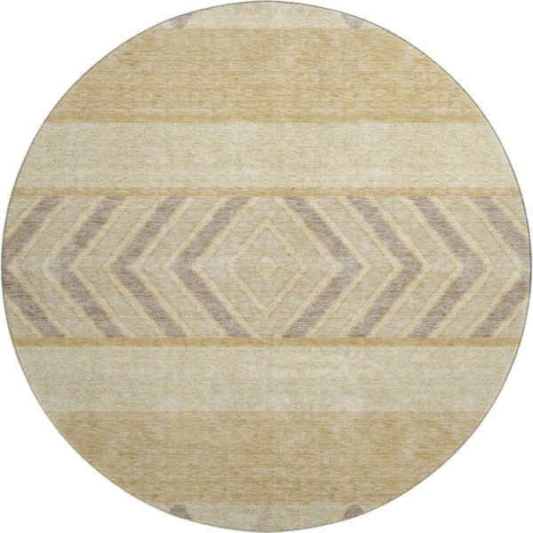 HomeRoots 8' Gold Taupe & Beige Southwestern Washable Round Rug - Durable, UV Protected, Ideal for Any Room 676389