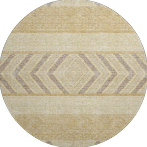 HomeRoots 8' Gold Taupe & Beige Southwestern Washable Round Rug - Durable, UV Protected, Ideal for Any Room 676389
