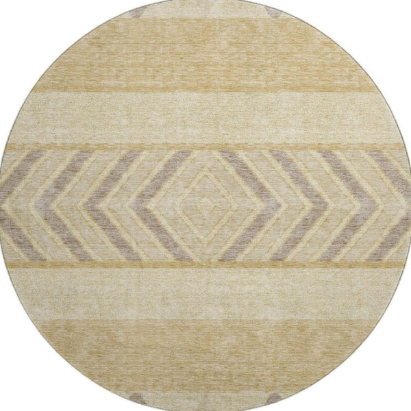 HomeRoots 8' Gold Taupe & Beige Southwestern Washable Round Rug - Durable, UV Protected, Ideal for Any Room 676389