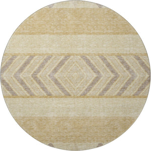 HomeRoots 8' Gold Taupe & Beige Southwestern Washable Round Rug - Durable, UV Protected, Ideal for Any Room 676389