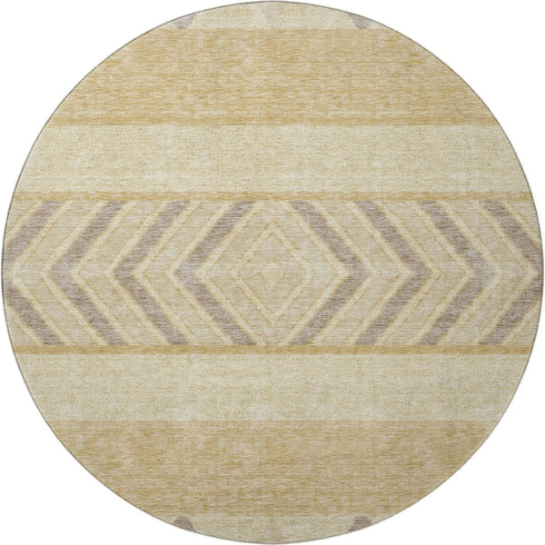 HomeRoots 8' Gold Taupe & Beige Southwestern Washable Round Rug - Durable, UV Protected, Ideal for Any Room 676389