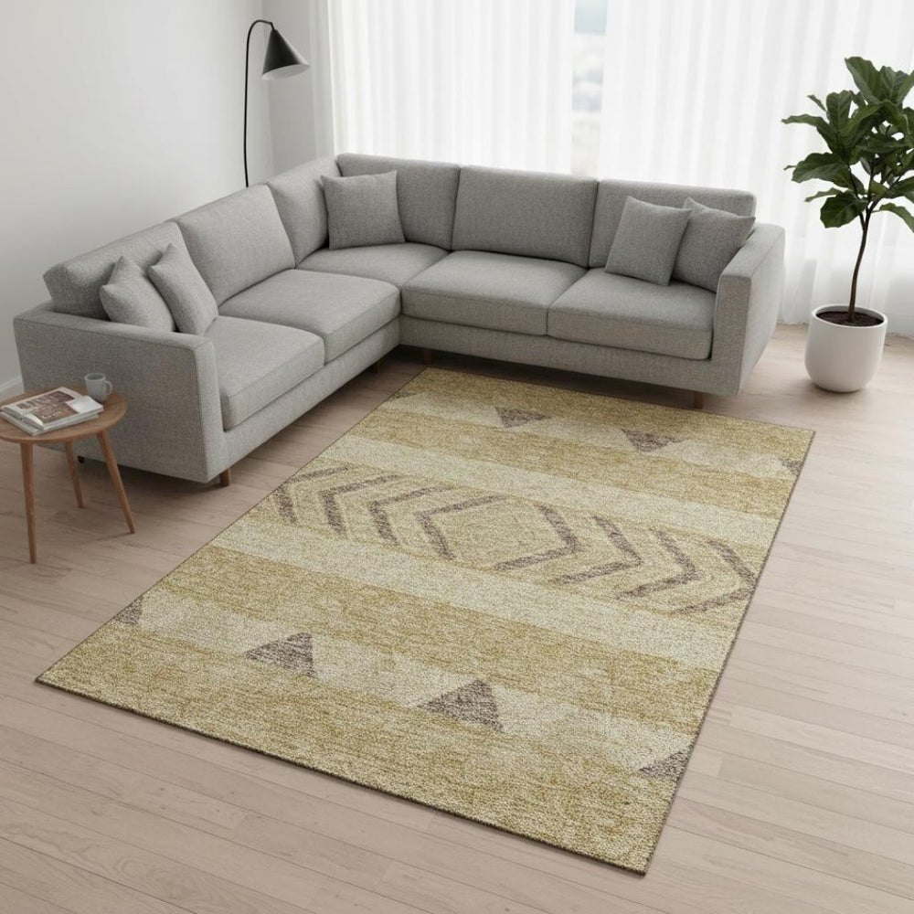 HomeRoots 8' X 10' Gold Taupe Beige Southwestern Washable Area Rug – Durable, UV-Protected, Kid & Pet Friendly 676390
