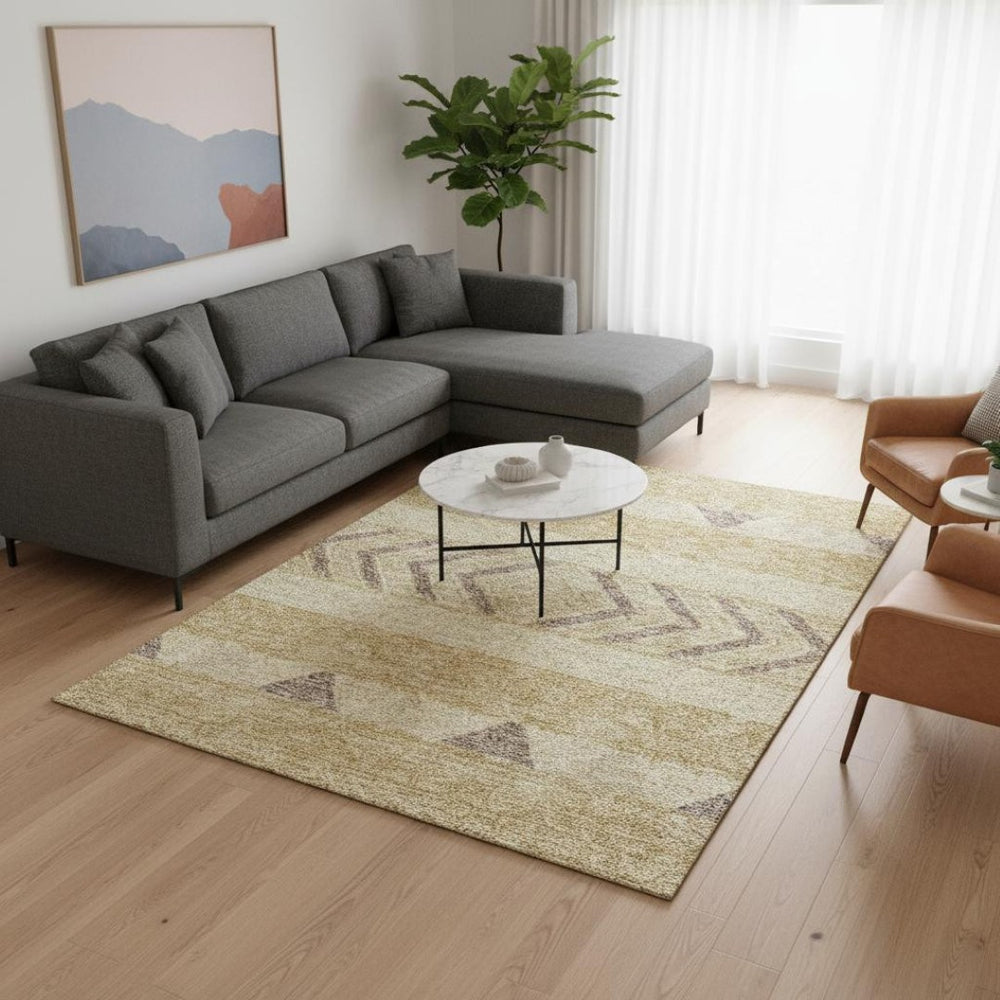 HomeRoots 9' Southwestern Washable Area Rug in Gold Taupe & Beige - UV Protected, Stain-Resistant, Durable Design 676391
