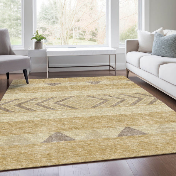 HomeRoots 9' Southwestern Washable Area Rug in Gold Taupe & Beige - UV Protected, Stain-Resistant, Durable Design 676391