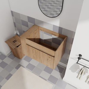 English Elm 30 Inch Wall Mounted Bathroom Vanity with Open Shelf Hardware Free Handle Design W99956039
