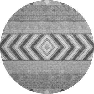 HomeRoots 8' Gray Charcoal and Silver Southwestern Washable Round Rug - Stylish, Durable, UV Protected Design 676395