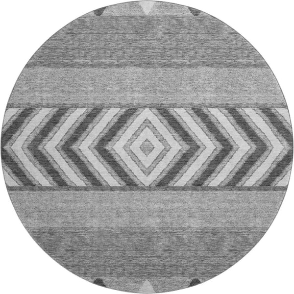 HomeRoots 8' Gray Charcoal and Silver Southwestern Washable Round Rug - Stylish, Durable, UV Protected Design 676395