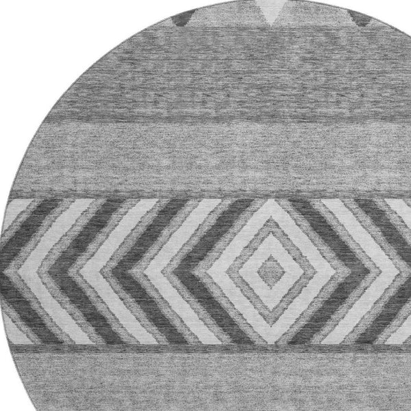 HomeRoots 8' Gray Charcoal and Silver Southwestern Washable Round Rug - Stylish, Durable, UV Protected Design 676395
