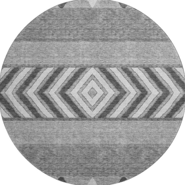 HomeRoots 8' Gray Charcoal and Silver Southwestern Washable Round Rug - Stylish, Durable, UV Protected Design 676395