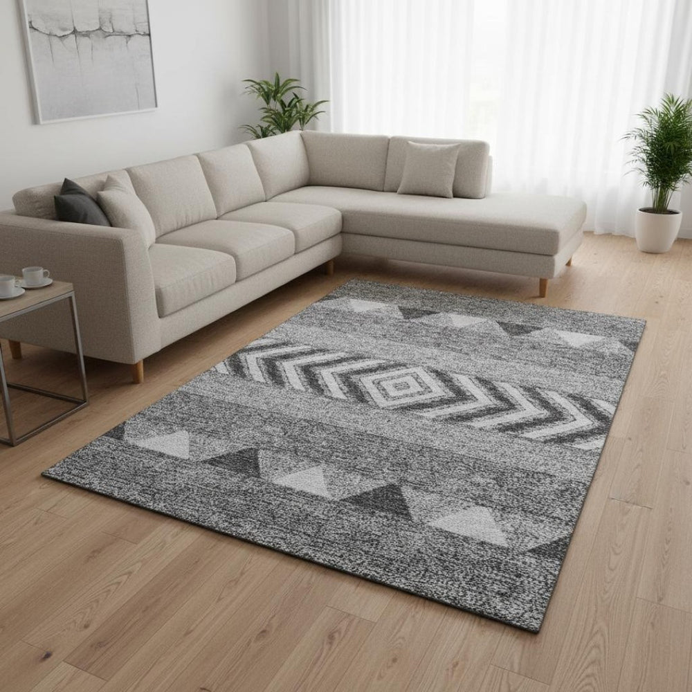 HomeRoots 8' X 10' Gray Charcoal & Silver Southwestern Washable Area Rug - Durable, Stylish, & UV Protected! 676396