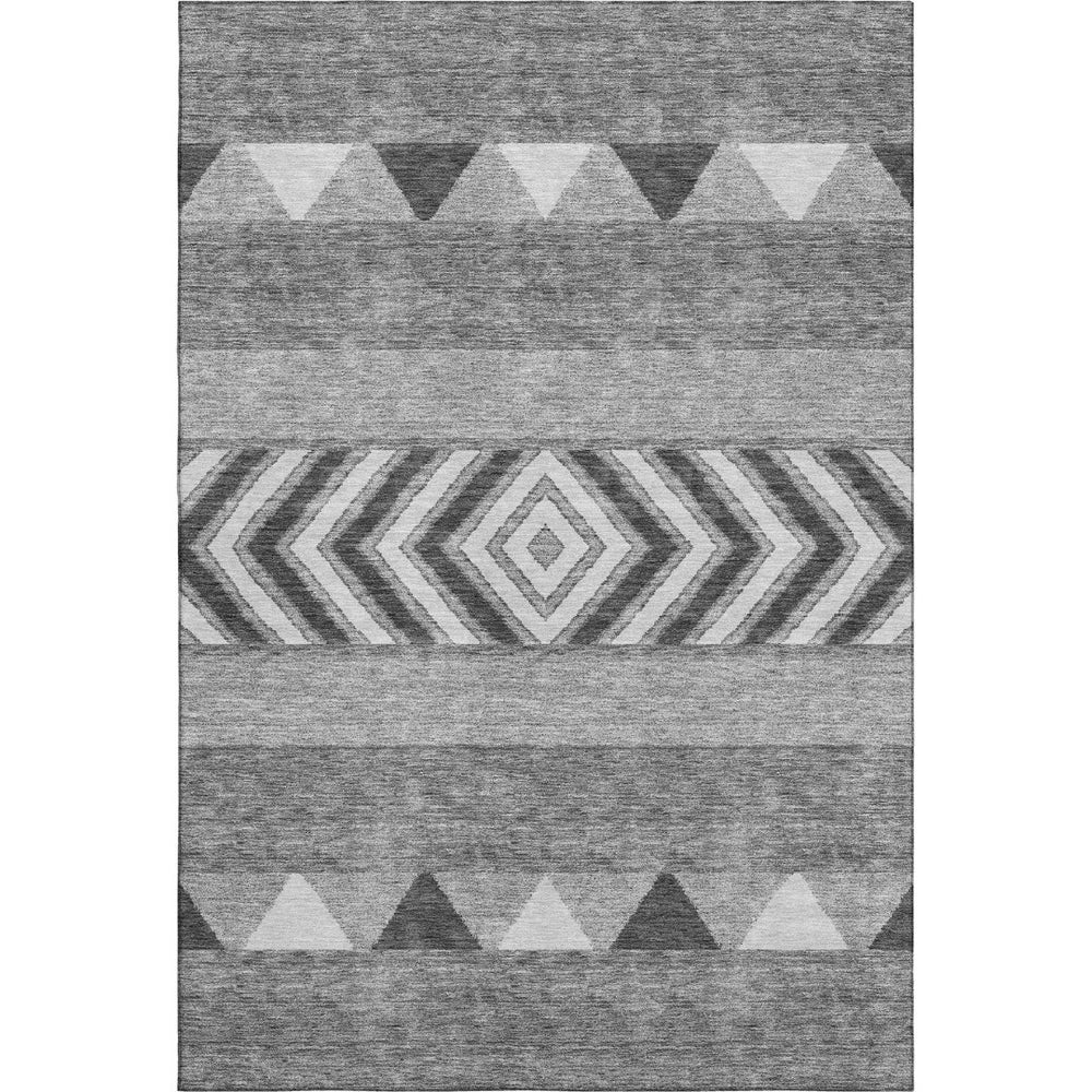 HomeRoots 8' X 10' Gray Charcoal & Silver Southwestern Washable Area Rug - Durable, Stylish, & UV Protected! 676396